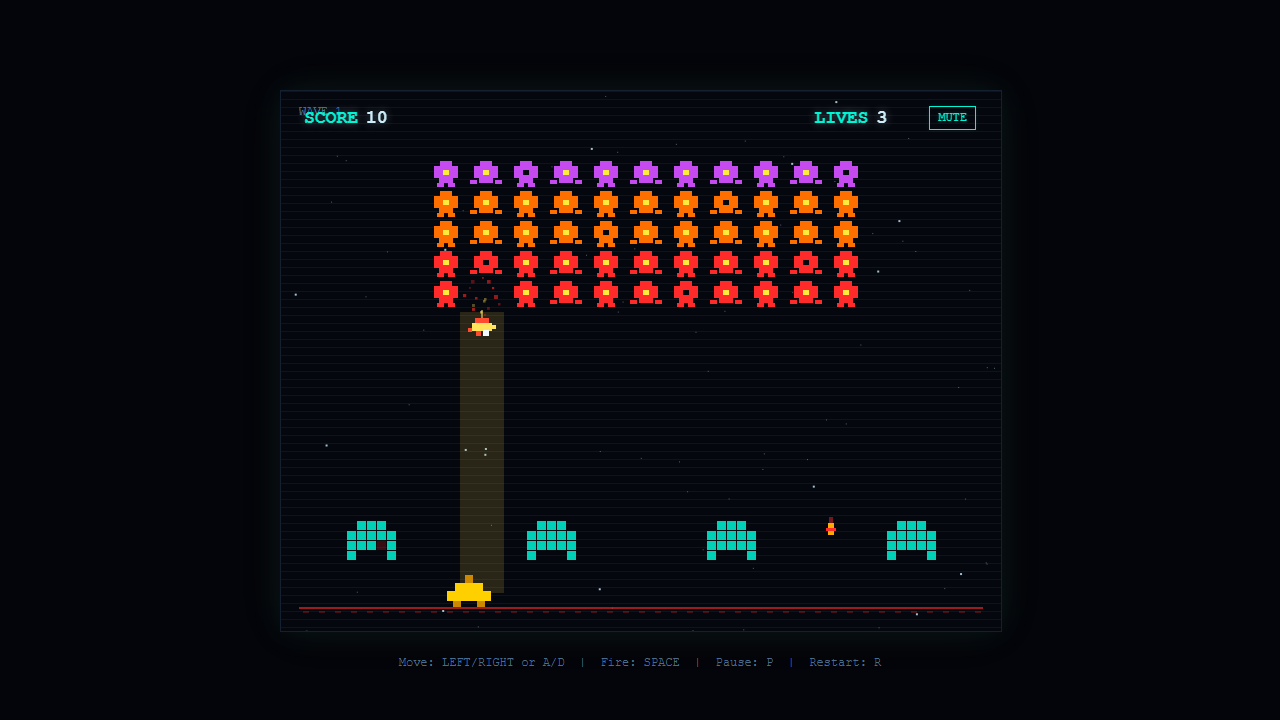 Falling Wreckage implementation executed by a Codex subagent, showing play-visible falling debris.