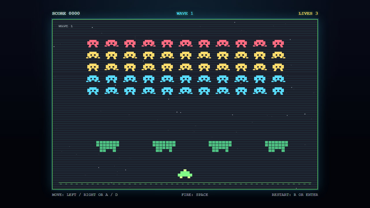 GPT-5.5/Codex primitive Space Invaders artifact used as the cleaner seed candidate in 03.2B.